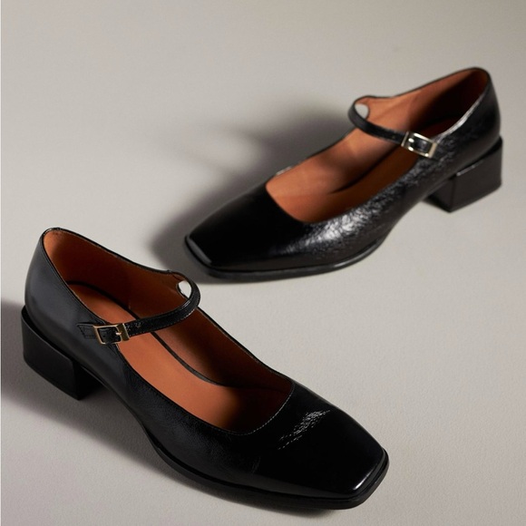 🍃NWOB Anthropologie MaeveThe Ainsley Leather Mary Jane Block Heel in Black SZ 6 - Picture 1 of 13